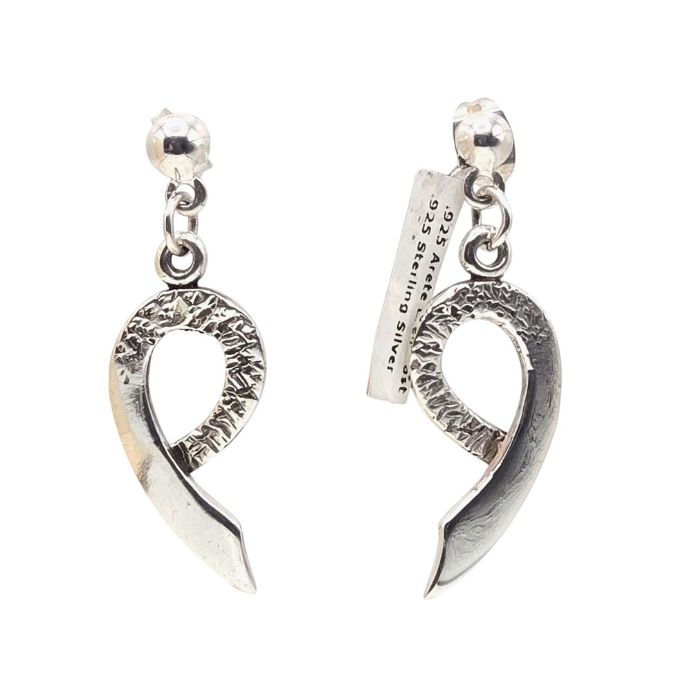 925 Sterling Silver Textured Modern Twist‎ Post Dangle Earrings 4.8g